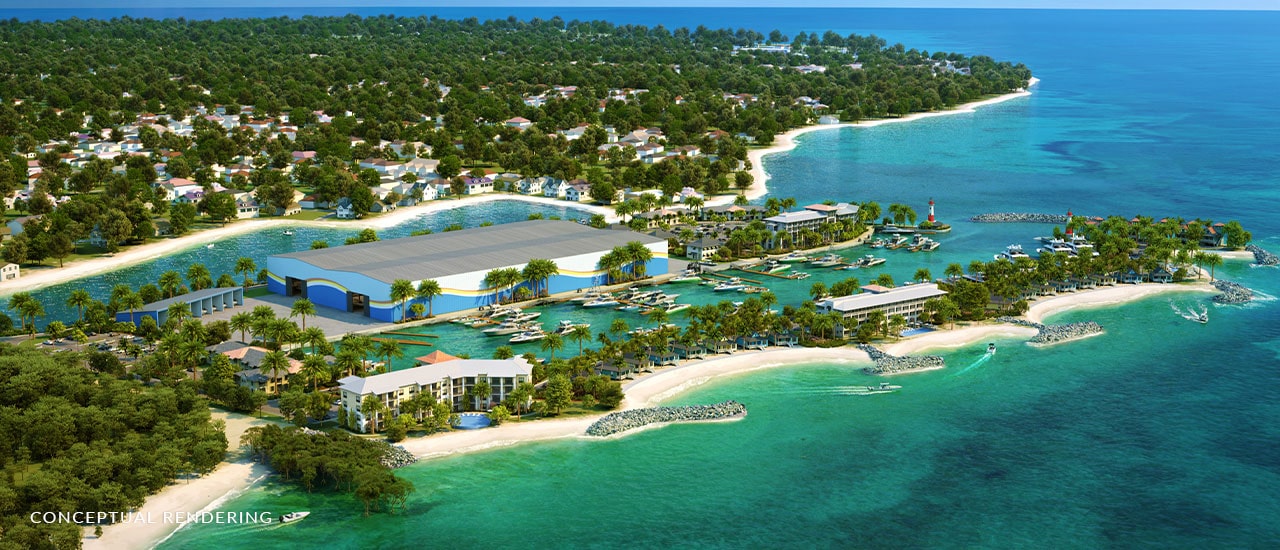 blue water cay aerial shot